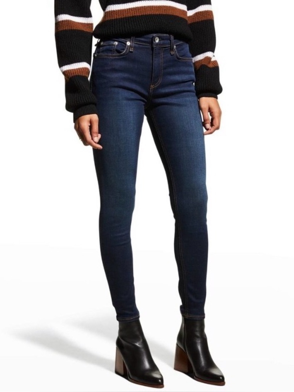 Rag & Bone Cate Mid-Rise Ankle Skinny Jeans Carmen Dark Wash 25 Stretch Denim